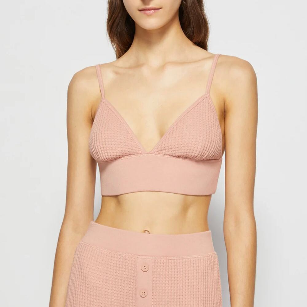 Jonathan Simkhai Crop Top Bralette Waffle Knit Cotton Rose Pink Medium NWT
